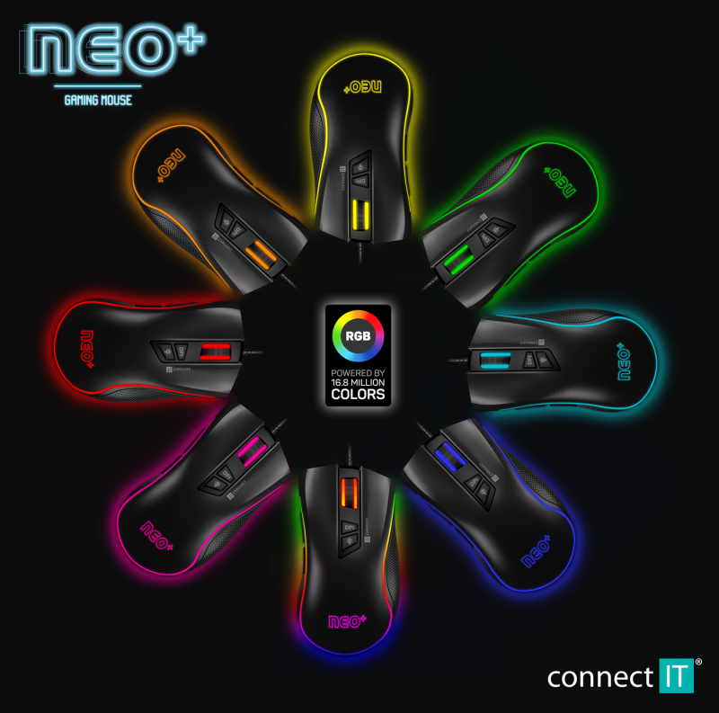 Drátová myš CONNECT IT NEO+, herní, černá