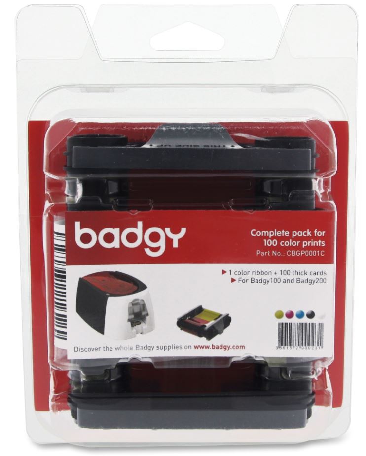 BADGY YMCKO Color Ribbon + 100 cards (0,76mm) pack