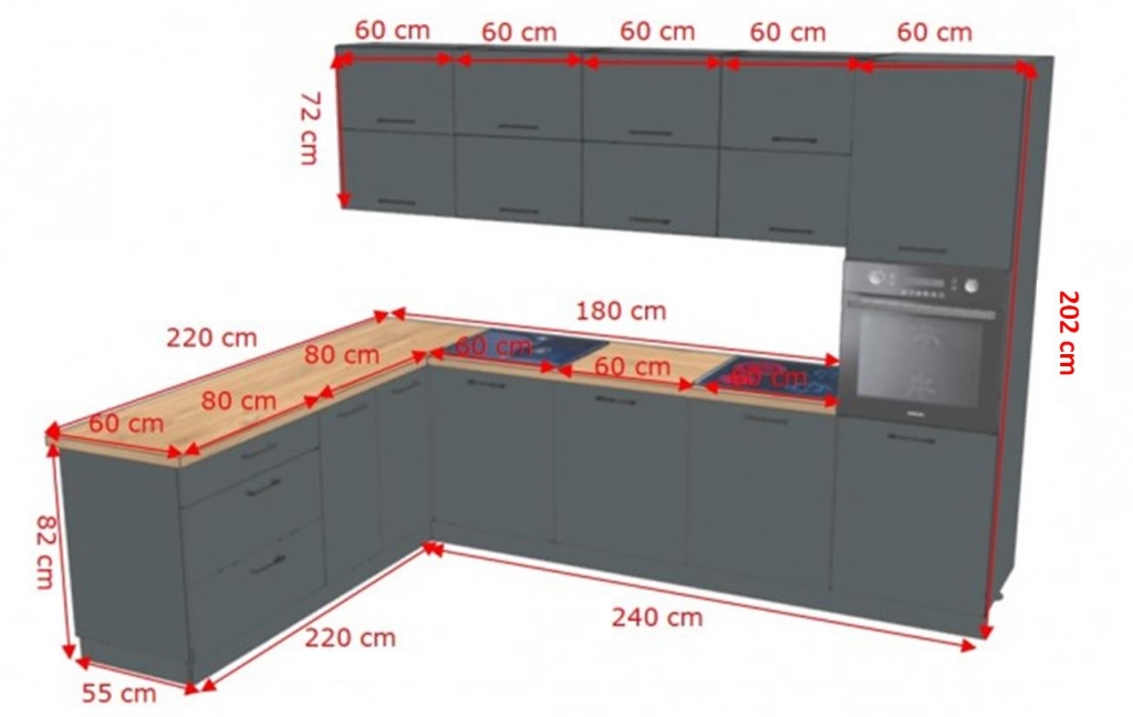 Rozmery rohovej kuchynskej linky Lisa
