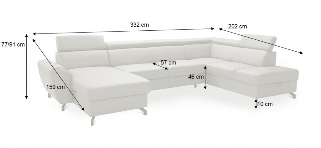 Nákres s rozměry sedačky Monako 2