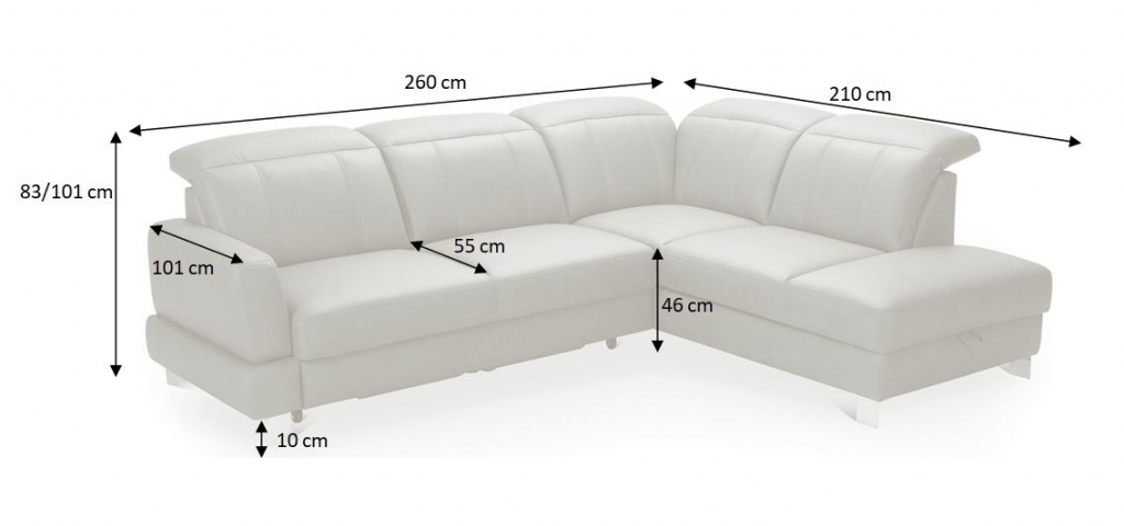 Nákres s rozměry sedací soupravy Maranello