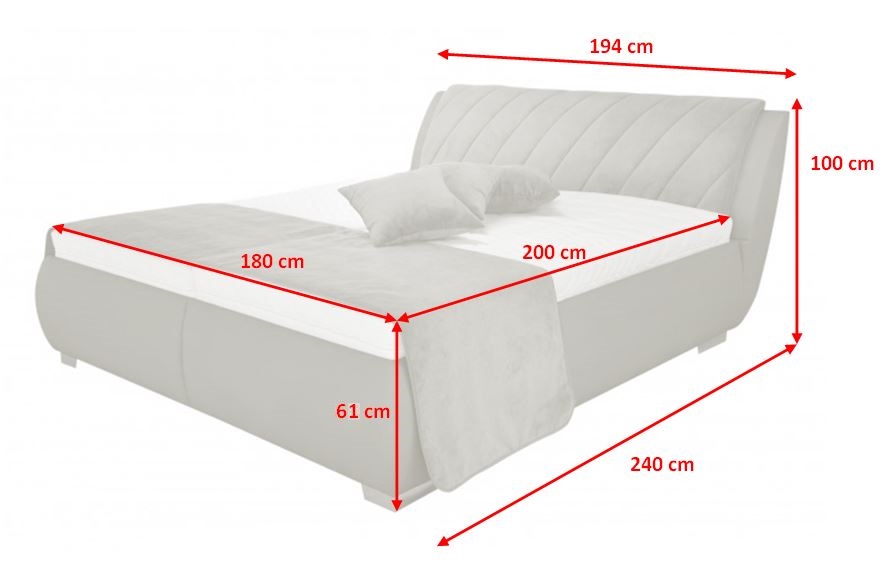 Čalouněná postel Grosseto - rozměry