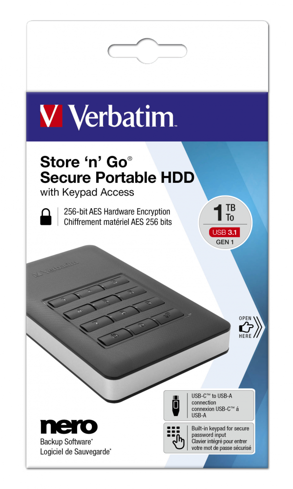 Verbatim Secure HDD 1TB USB 3.1