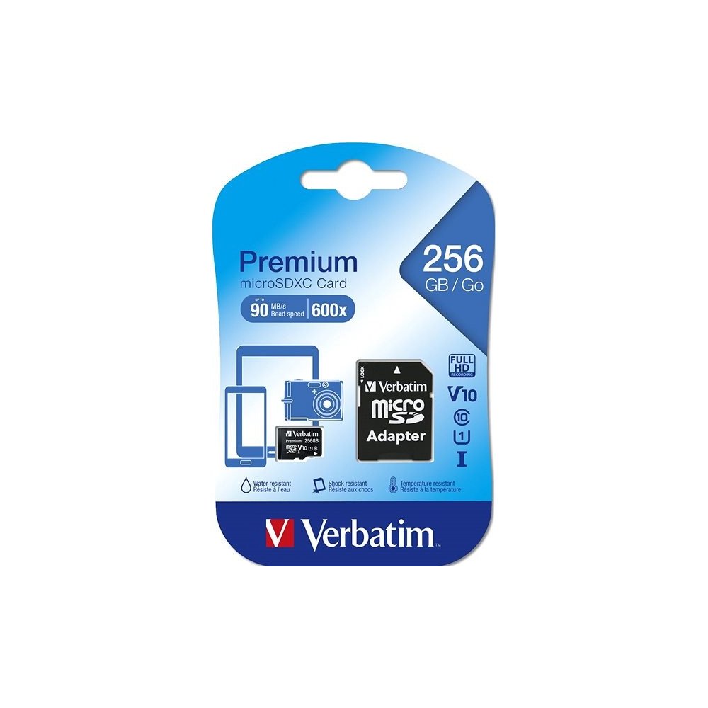 VERBATIM Premium microSDXC 256GB UHS-I V10 U1 + SD adaptér