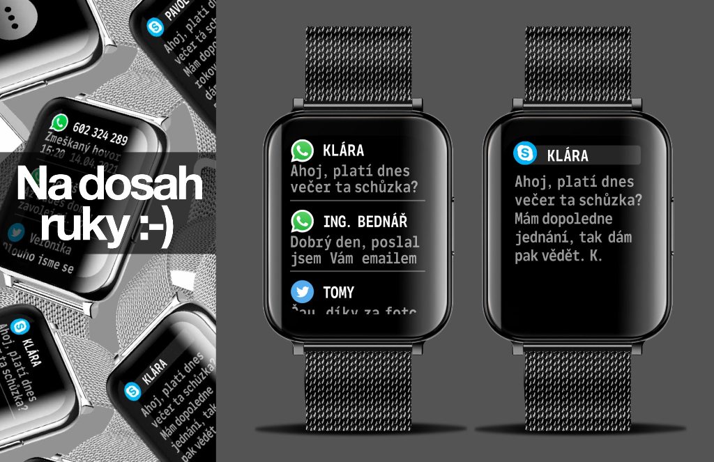 Chytré hodinky Aligator Watch Life, 3x řemínek, stříbrnáUpozornění na hovory a SMS