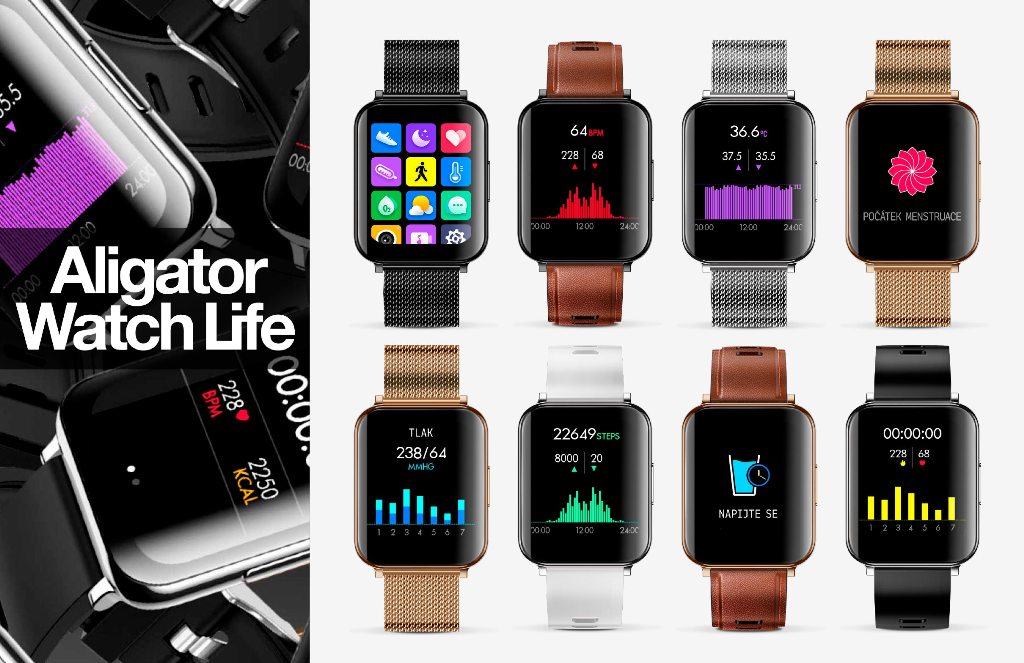 Chytré hodinky Aligator Watch Life, 3x řemínek, stříbrnáSpolečník pro zdravý životní styl