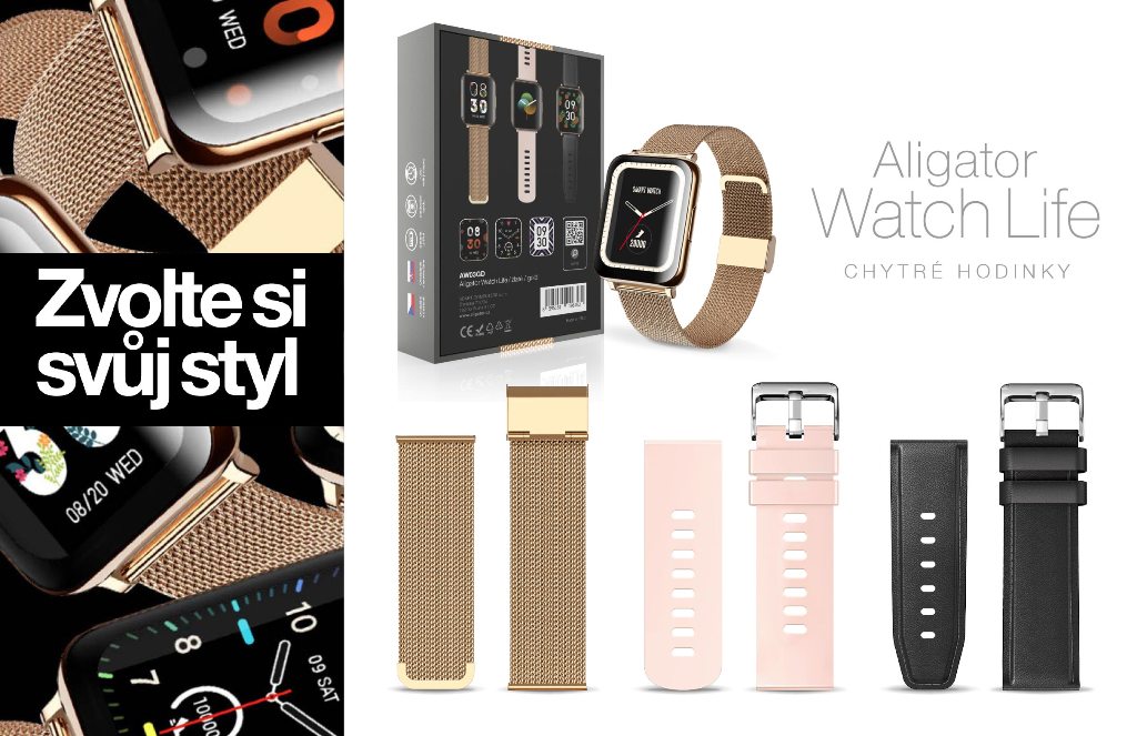 Smart hodinky Aligator Watch Life, 3x remienok, zlatéDodajte hodinkám eleganciu a šarm