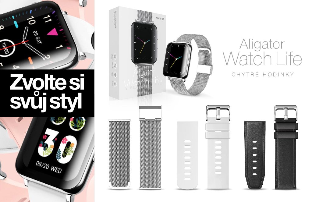Chytré hodinky Aligator Watch Life, 3x řemínek, stříbrnáDodejte hodinkám eleganci a šarm