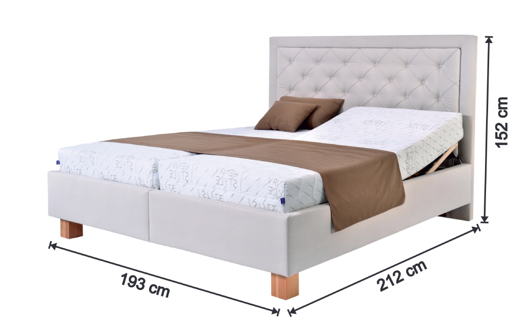 Čalouněná postel Elizabeth - nákres s rozměry
