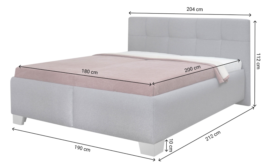 Rozměry čalouněné postele Mary XXL bez matrace