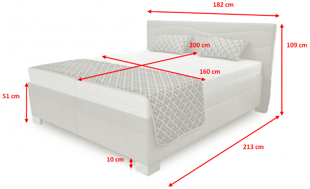 Čalouněná postel Windsor - rozměry