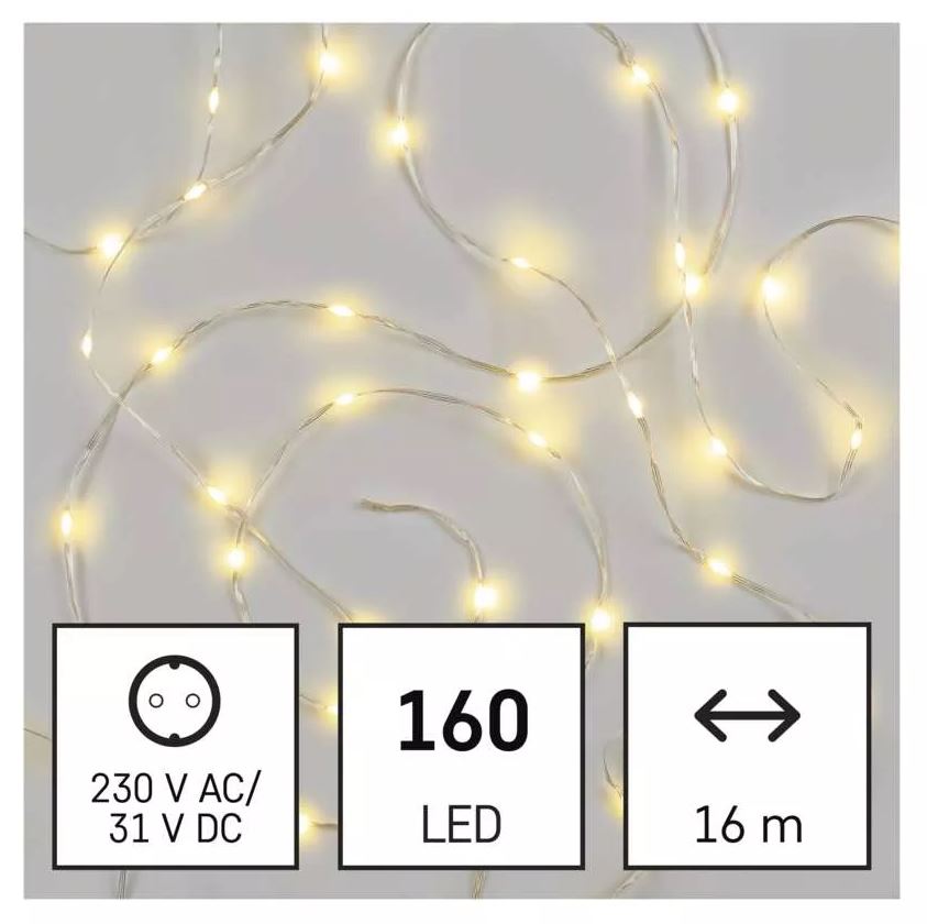 LED vianočný drop reťaz, 12 m, vonkajšia aj vnútorná, teplá biela