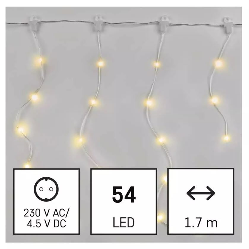 LED vianočný drop reťaz, 12 m, vonkajšia aj vnútorná, teplá biela
