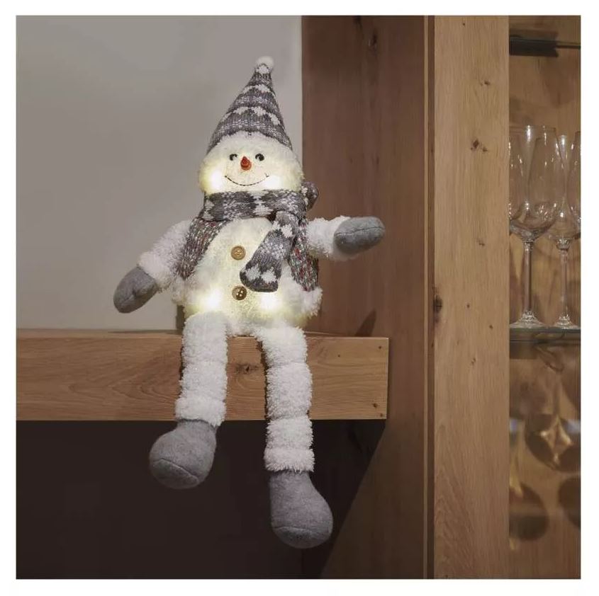 LED vianočný snehuliak sediaci, 31 cm, 3x AA, vnútorná, teplá biela