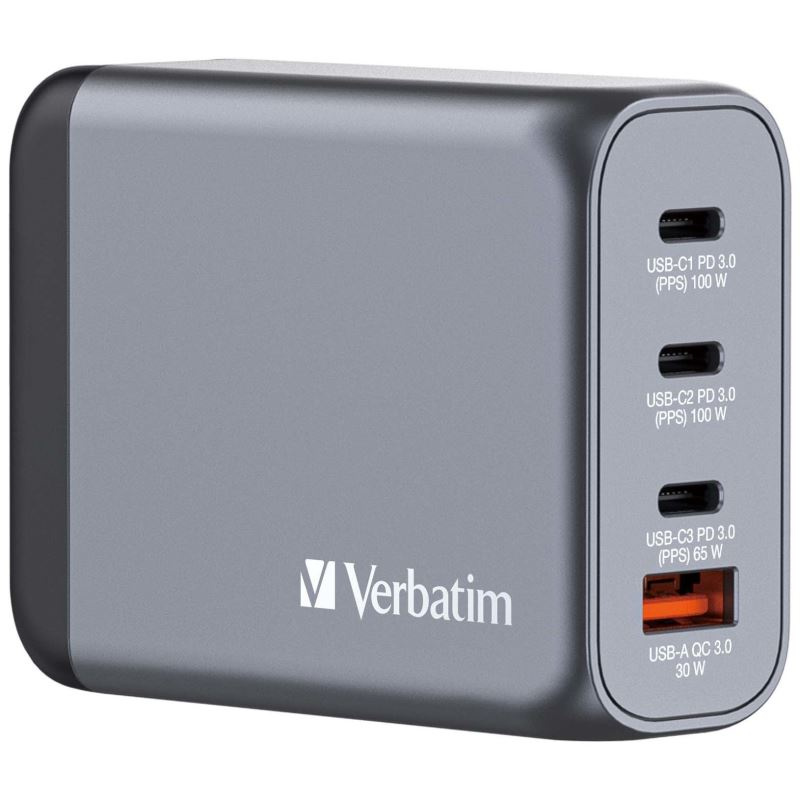 GaN nabíjačka Verbatim 100W, 2xUSB-C PD/USB-A QC 3.0