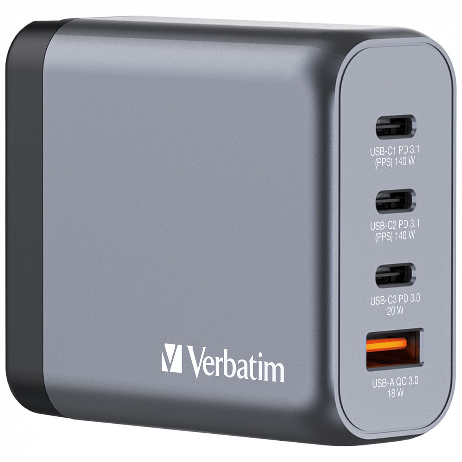 GaN nabíjačka Verbatim 140W, 2xUSB-C PD/USB-A QC 3.0