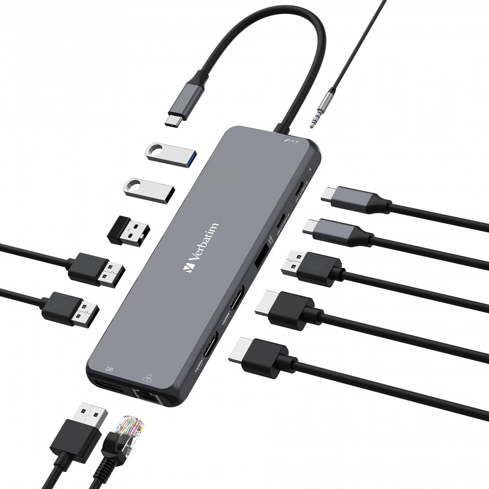 USB-C hub Verbatim 13,HDMI,DP,RJ45,5xUSB-A,2xUSB-C,3.5mm in/out