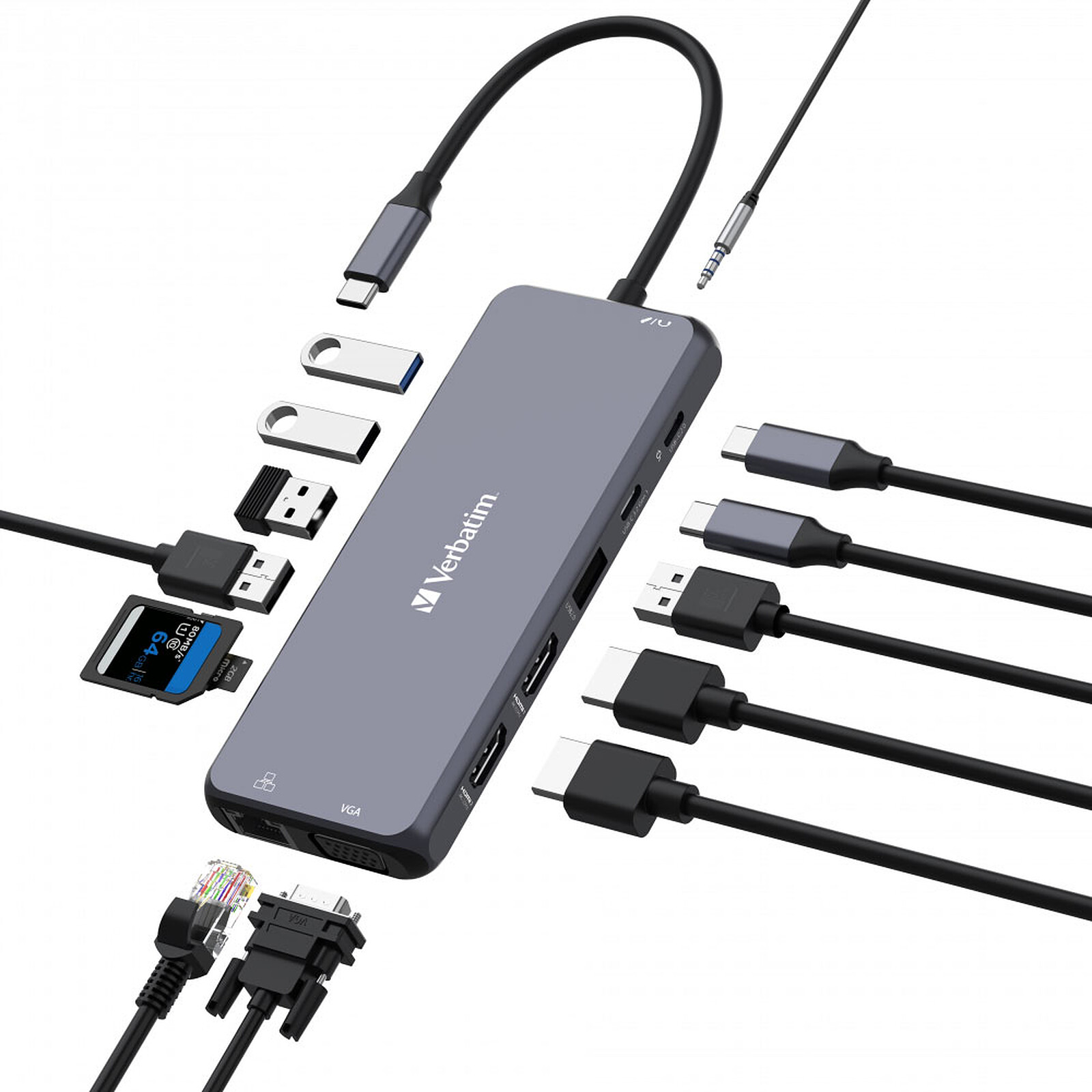 USB-C hub Verbatim 14,2xHDMI,VGA,RJ45,5xUSB,2xC,3.5mm,SD,microSD