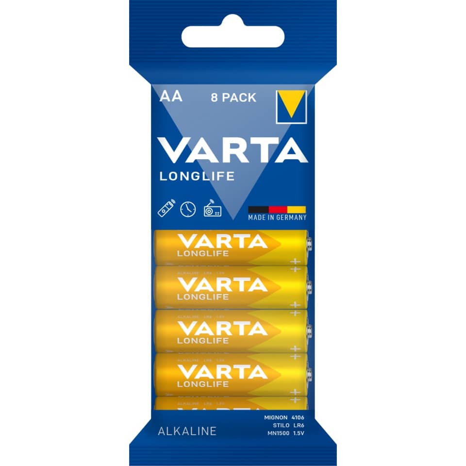 Alkalické batérie Varta longlife AA 8 ks