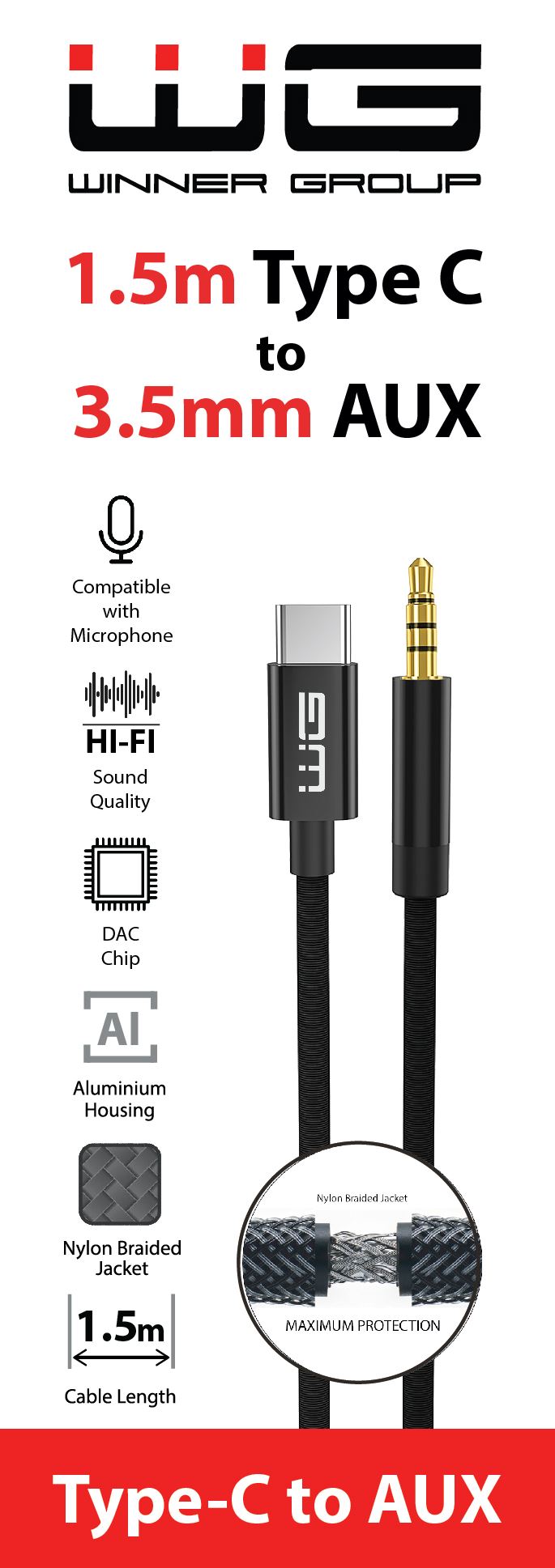 Audio kábel USB-C na Jack Winner Group