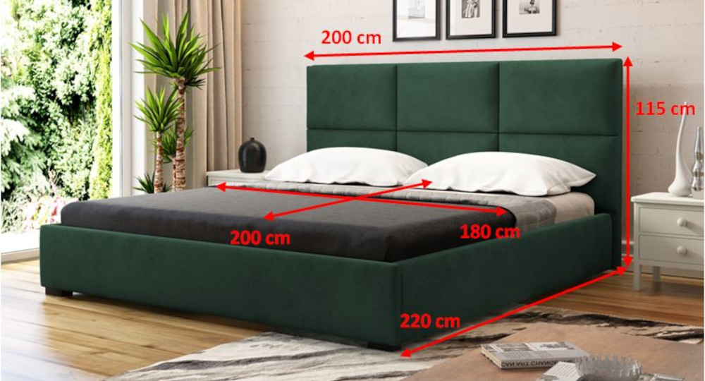 Calounena posteľ Lourdes zelená 180 cm rozmery