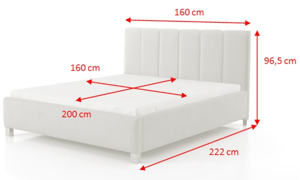 Calounena posteľ Valentina seda 160 cm rozmery