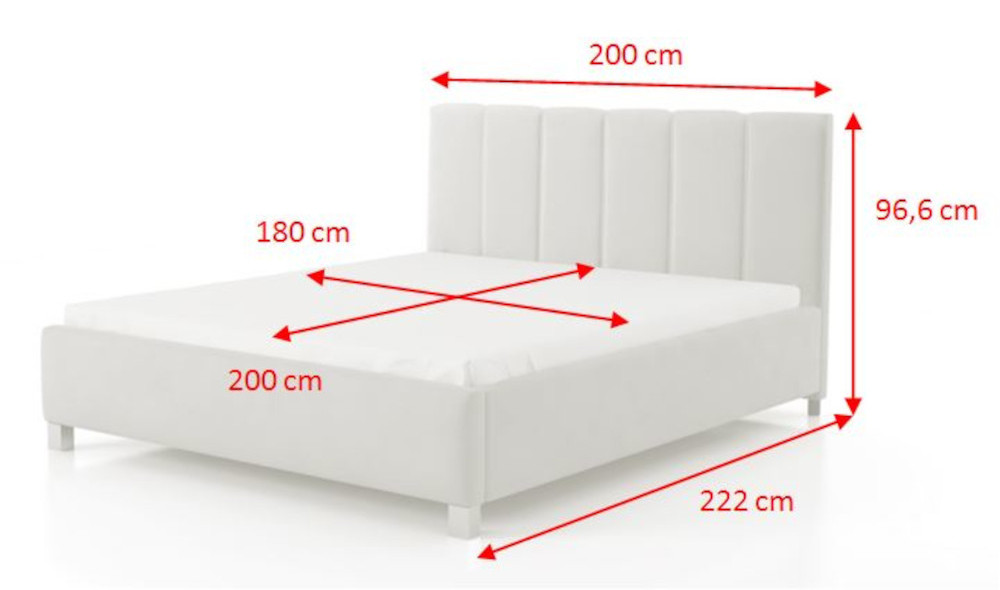 Calounena posteľ Valentina seda 180 cm rozmery