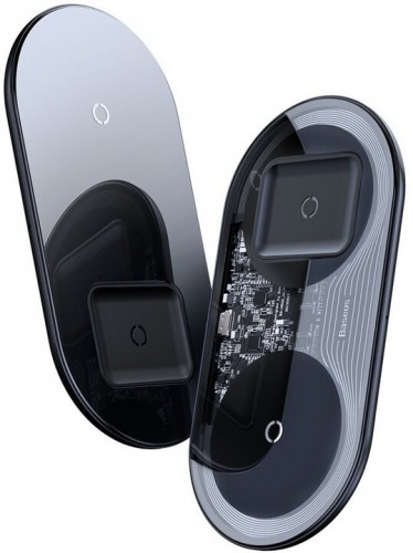 2v1 bezdrátová nabíječka s QI pro telefon a AirPods, 18W, černá P
