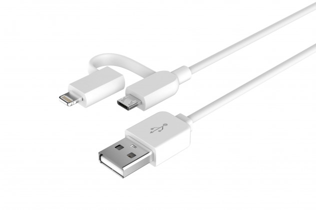 2v1 Kabel Devia Micro USB/Lightning na USB, 1,5m, bílá
