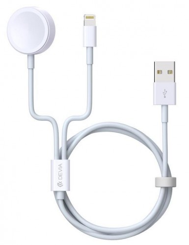 2v1 kabel Devia pro Apple Watch/lightning, 1.2m, bílá POUŽITÉ, NE