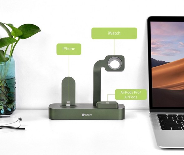 3v1 bezdrôtová nabíjačka Baseus pre Apple, zelená