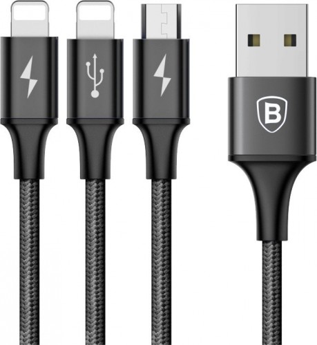 3v1 kabel Baseus Micro USB + 2x Lightning na USB, 3A, 1,2m OBAL P
