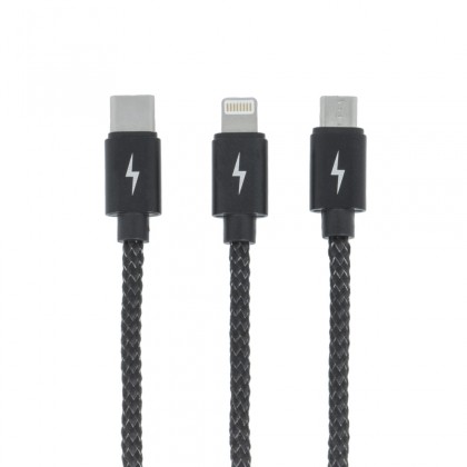 3v1 Kabel Devia Micro USB/Lightning/USB Typ C na USB, 1m, černá