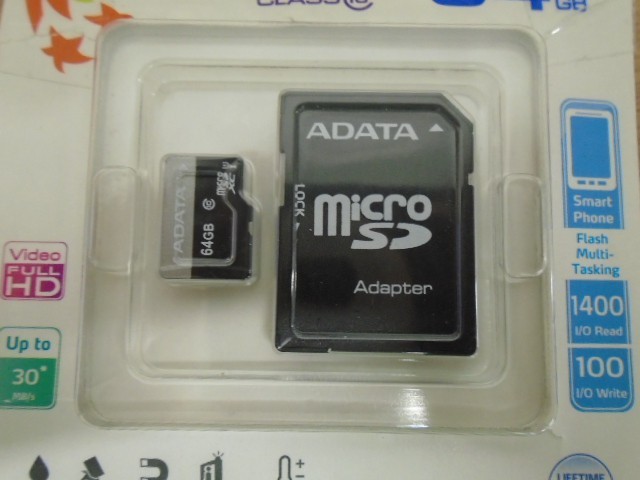 A-Data micro SDXC Premier 64GB UHS-I class 10 + adaptér ROZBALENO