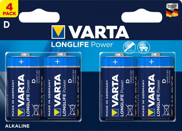 Alkalické baterie VARTA LONGLIFE Power D, 4ks