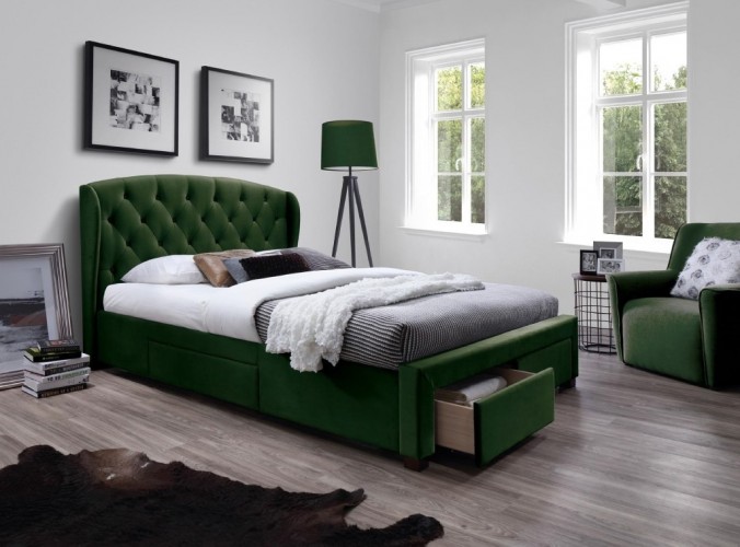 Čalúnená posteľ Etienne 160x200, zelená, vrátane roštu a ÚP