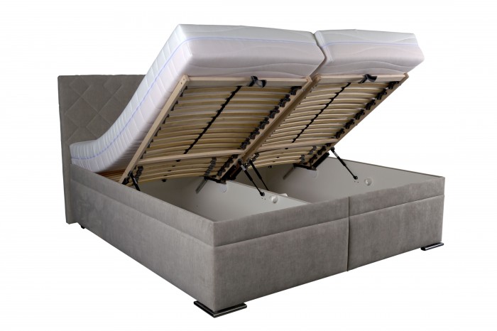 Čalúnená posteľ Rory 180x200, šedá, vrátane matracov, roštu a úp