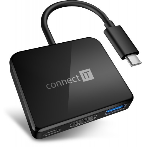 Connect IT USB-C hub, 3v1 (USB-C, USB-A, HDMI), externý, čierny R