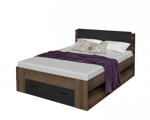 Dřevěná postel Jawa 160x200, dub, černá, s úložným prostorem