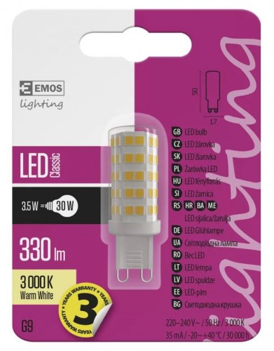 Emos ZQ9530 LED žiarovka Classic JC F 3,5W G9 teplá biela