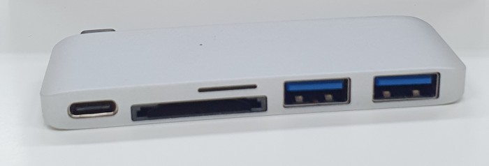 Hub Olpran BL-21B, USB-C / 2x USB, čítačka kariet, USB-C, striebo