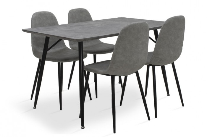 Jedálenský set Cedric - 4x stolička, 1x stôl (sivá)
