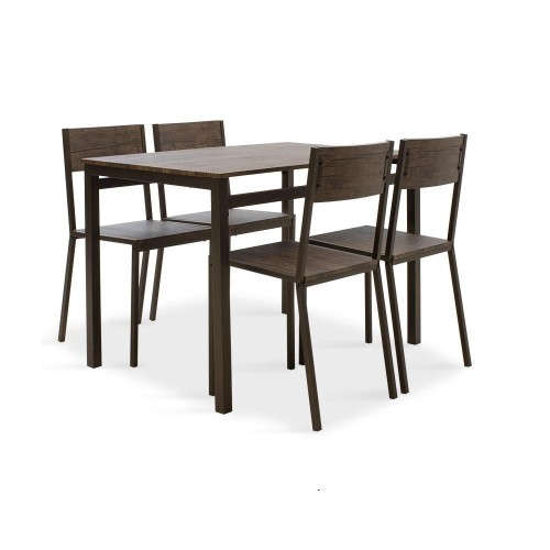 Jedálenský set Mabel - 4x stolička, 1x stôl (orech, tmavo hnedá)