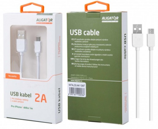 Kabel Aligator Lightning na USB, 1m, bílá