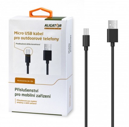 Kabel Aligator Micro USB na USB, 1m, prodloužená koncovka, černá