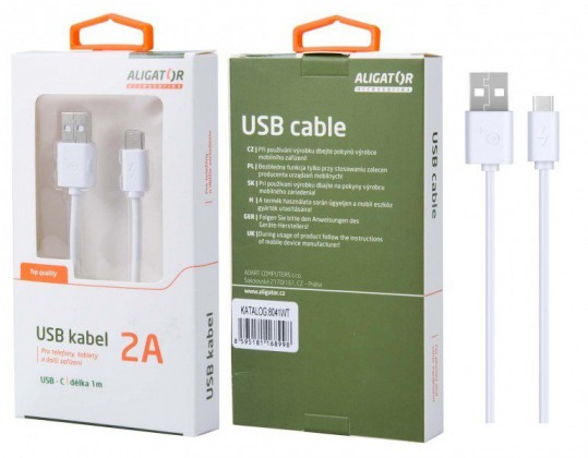 Kabel Aligator USB Typ C na USB, 1m, bílá