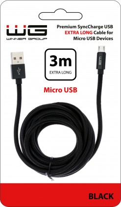 Kabel WG Micro USB na USB, 3m, černá