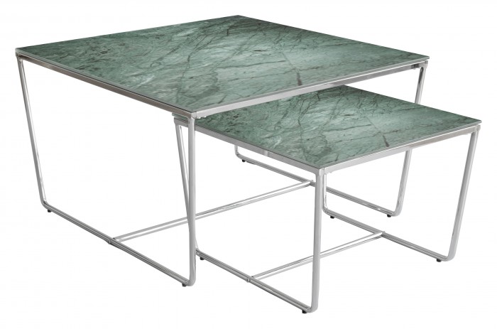 Konferenční stolek Stella - set 2 ks,stohovatelné (chrom/zelená)