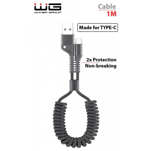 Kroucený kabel WG USB Typ C na USB, 1m, opletený, černá ROZBALENO