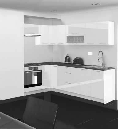 Kuchyně Emilia - 250x150 cm (bílá vysoký lesk/černá)